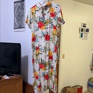 Caribbean Joe Floral Midi Dress - Red, Yellow, Green on White